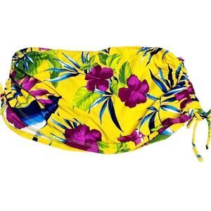 Tommy Bahama Side-Shirred Skirted Hipster Bikini Bottoms Yellow Floral  Size Sma